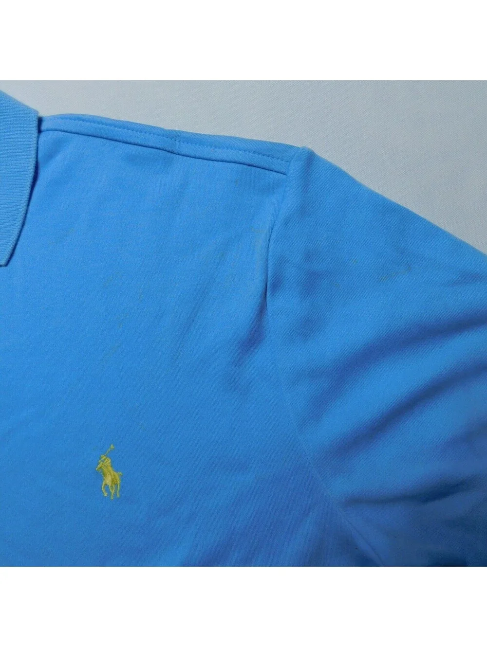 Polo Ralph Lauren Shirt Mens Medium M Blue Custom Fit Yellow Pony Cotton Polo